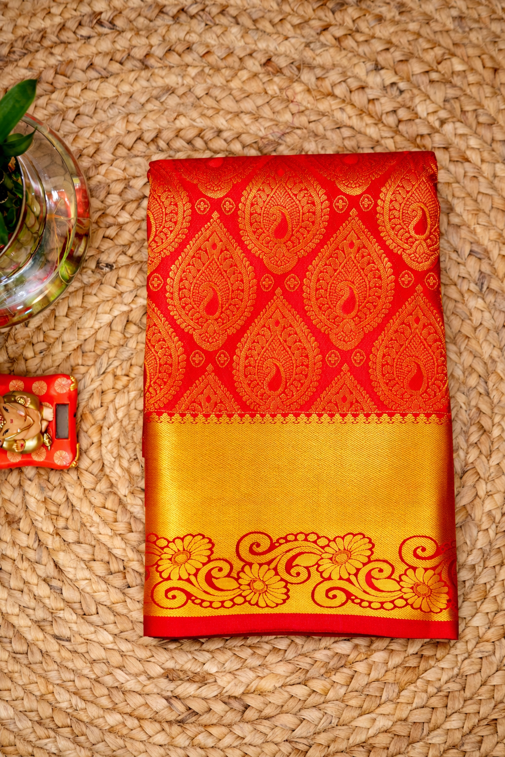 Pure Red Golden Jari Pattu Saree