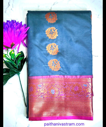 Semi Paithani Silk Saree with Golden Butta Border
