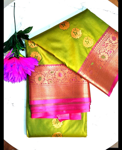 Semi Paithani Silk Saree with Golden Butta Border