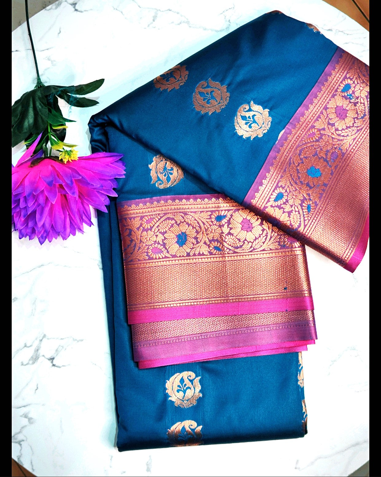 Semi Paithani Silk Saree with Golden Butta Border