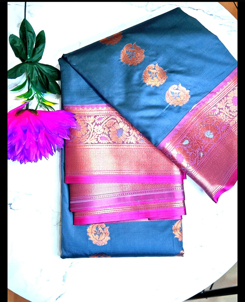 Semi Paithani Silk Saree with Golden Butta Border