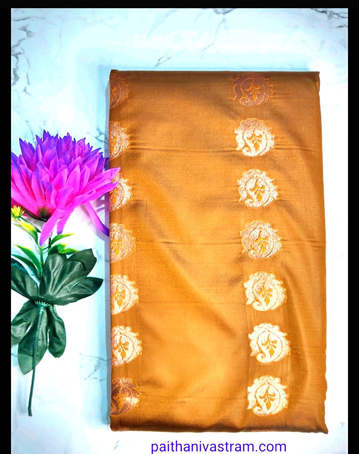Semi Paithani Silk Saree with Golden Butta Border