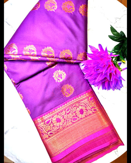 Semi Paithani Silk Saree with Golden Butta Border