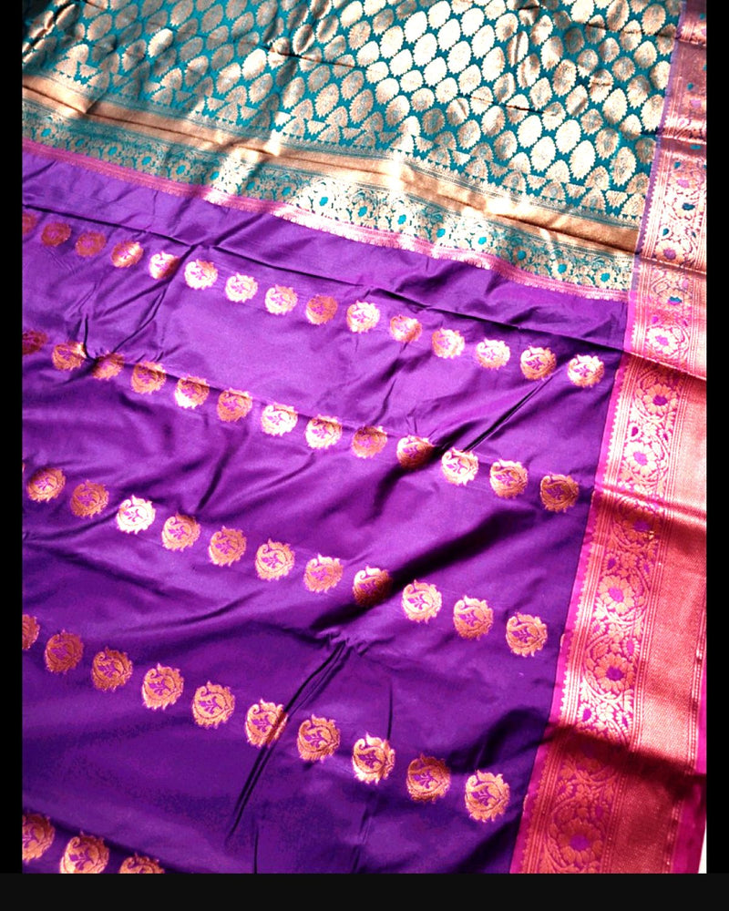 Semi Paithani Silk Saree with Golden Butta Border